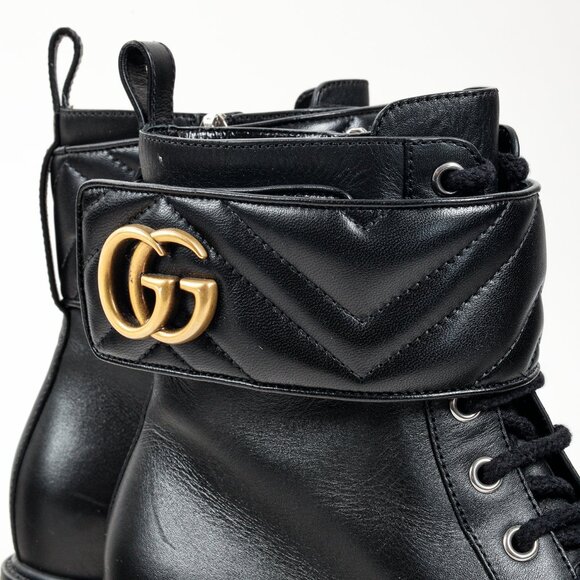 *SOLD* Gucci Flores Calfskin Nappa Matelasse GG Black Combat Boot - Picture 4 of 12